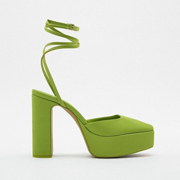 Zara Chunky Heeled Platform Shoes in Neon Green Size 39 - Picture 2 of 12